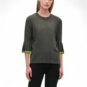 COS Forest Green Classic Fit Top Pleated Bell Sleeves Women's Size Medium